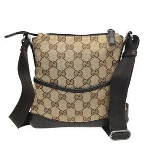GUCCI Logo GG Pattern Crossbody Shoulder Bag Canvas Leather Brown Italy 35KC160